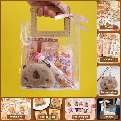 Kawaii Capybara Stationery Gift Set | Handbag Edition with Plush Pendants & Notebook