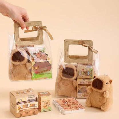 Kawaii Capybara Stationery Gift Set | Handbag Edition with Plush Pendants & Notebook