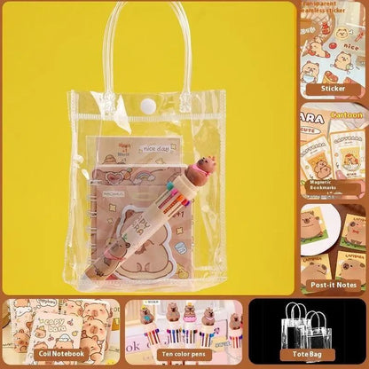 Kawaii Capybara Stationery Gift Set | Handbag Edition with Plush Pendants & Notebook