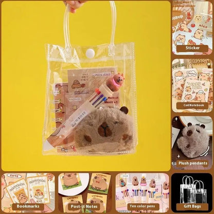 Kawaii Capybara Stationery Gift Set | Handbag Edition with Plush Pendants & Notebook