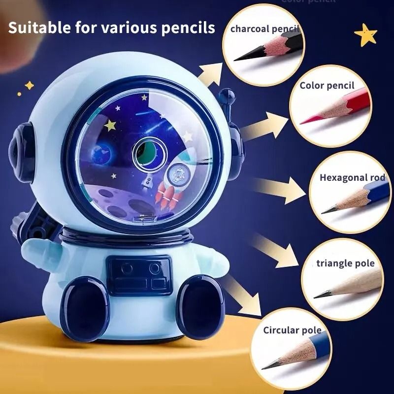 Astronaut Cartoon Hand Crank Pencil Sharpener Manual Desk Sharpener for Kids School Stationery