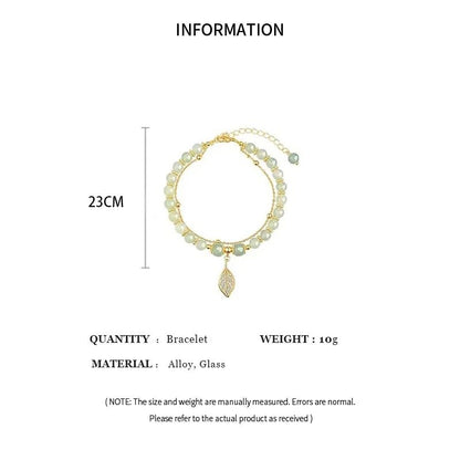 Exquisite Chinese Style Green Jade Bracelet | Gold Leaf Double Chain Wrist Bangle