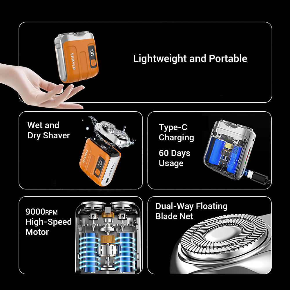 Powerful Rechargeable Electric Smart Shaver for Men, Mini Dual Blade with Digital Display, Household & Car Use