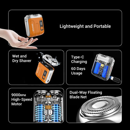 Powerful Rechargeable Electric Smart Shaver for Men, Mini Dual Blade with Digital Display, Household & Car Use