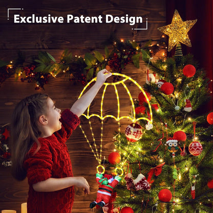 LED Christmas Parachute Lights with Santa Claus, USB Powered for Roof Eave, Balcony, Garden, Christmas Festival