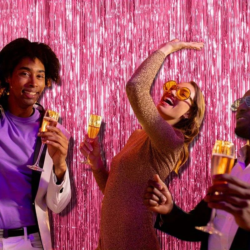 Pink Sparkle Rain Fringe Curtain Backdrop Set (1–3pcs) for Photo Booth & Parties