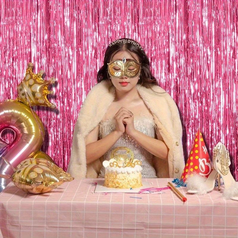 Pink Sparkle Rain Fringe Curtain Backdrop Set (1–3pcs) for Photo Booth & Parties