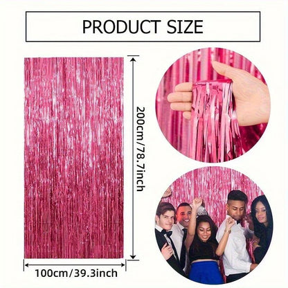 Pink Sparkle Rain Fringe Curtain Backdrop Set (1–3pcs) for Photo Booth & Parties