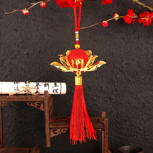 Chinese Lotus Flower Lantern Pendant with Red Tassel, Chinese New Year hanging lantern Decor for Doorways, Windows, and