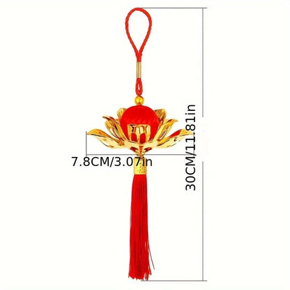 Chinese Lotus Flower Lantern Pendant with Red Tassel, Chinese New Year hanging lantern Decor for Doorways, Windows, and