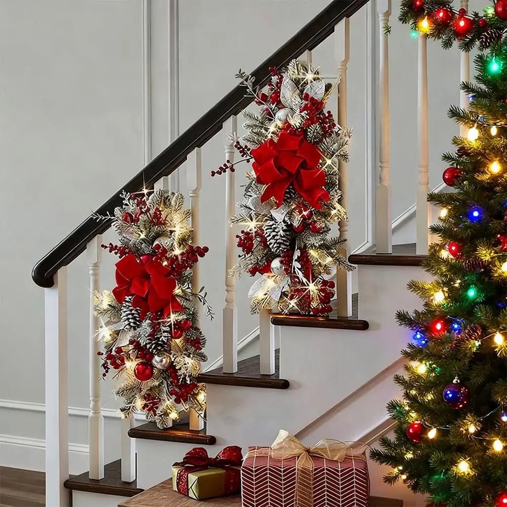 Nordic Christmas Staircase Wreath Hanging Decoration for Festive Home Decor