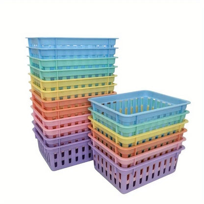 Macaron Multi-Use Desktop Storage Baskets – Set of 6 Plastic Organization Boxes for Office, Classroom & Home