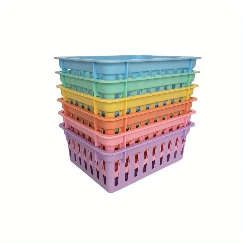 Macaron Multi-Use Desktop Storage Baskets – Set of 6 Plastic Organization Boxes for Office, Classroom & Home