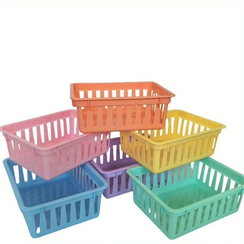 Macaron Multi-Use Desktop Storage Baskets – Set of 6 Plastic Organization Boxes for Office, Classroom & Home