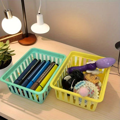 Macaron Multi-Use Desktop Storage Baskets – Set of 6 Plastic Organization Boxes for Office, Classroom & Home