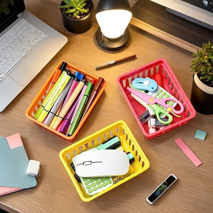 Macaron Multi-Use Desktop Storage Baskets – Set of 6 Plastic Organization Boxes for Office, Classroom & Home
