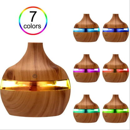 Wood Grain Ultrasonic Aromatherapy Essential Oil Diffuser, Remote Control Air Humidifier with 7 Color Changing Lights