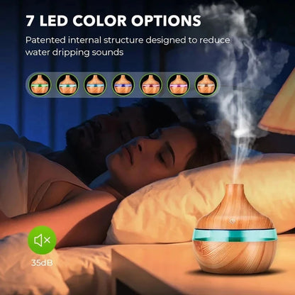 Wood Grain Ultrasonic Aromatherapy Essential Oil Diffuser, Remote Control Air Humidifier with 7 Color Changing Lights