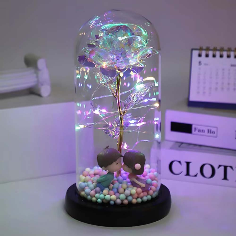Galaxy Glass Rose, Light Up Rose in Glass Dome with Butterfly Moth, Mothers Day Rose Gifts for Mom