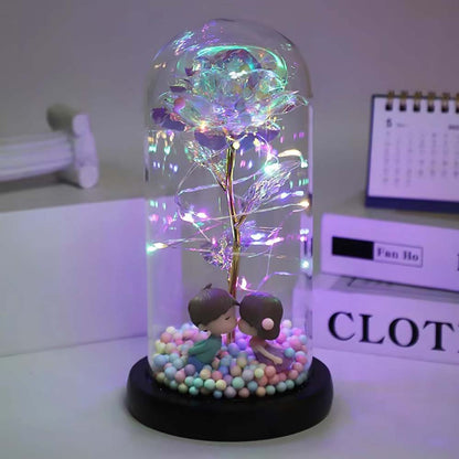 Galaxy Glass Rose, Light Up Rose in Glass Dome with Butterfly Moth, Mothers Day Rose Gifts for Mom