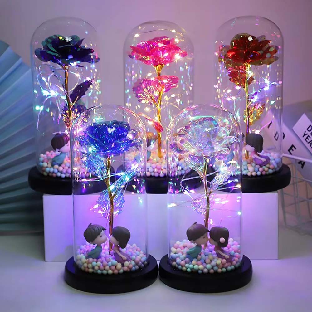 Galaxy Glass Rose, Light Up Rose in Glass Dome with Butterfly Moth, Mothers Day Rose Gifts for Mom