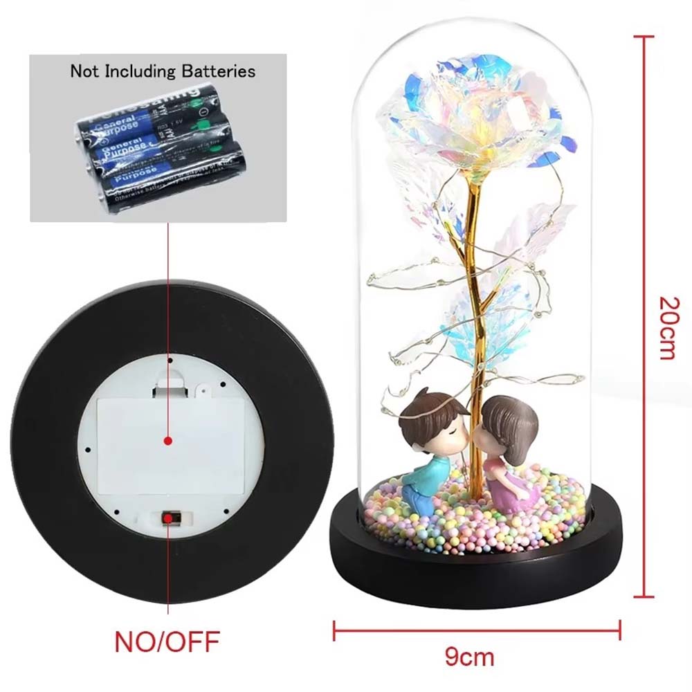 Galaxy Glass Rose, Light Up Rose in Glass Dome with Butterfly Moth, Mothers Day Rose Gifts for Mom