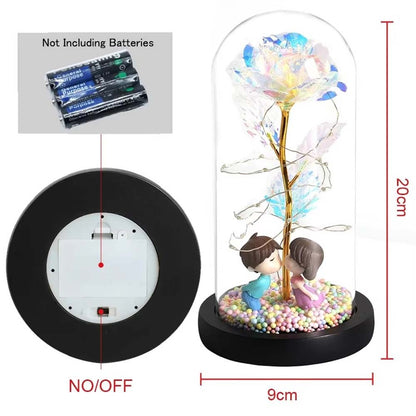 Galaxy Glass Rose, Light Up Rose in Glass Dome with Butterfly Moth, Mothers Day Rose Gifts for Mom