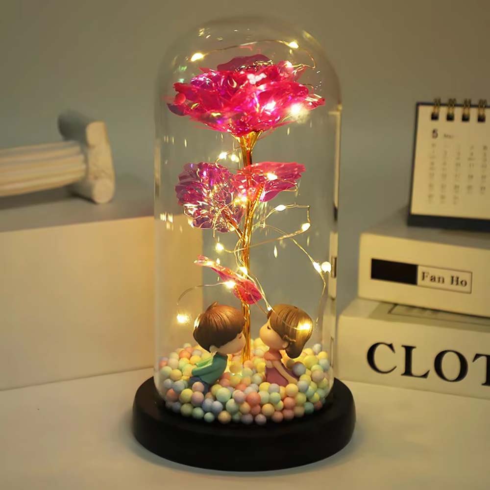 Galaxy Glass Rose, Light Up Rose in Glass Dome with Butterfly Moth, Mothers Day Rose Gifts for Mom