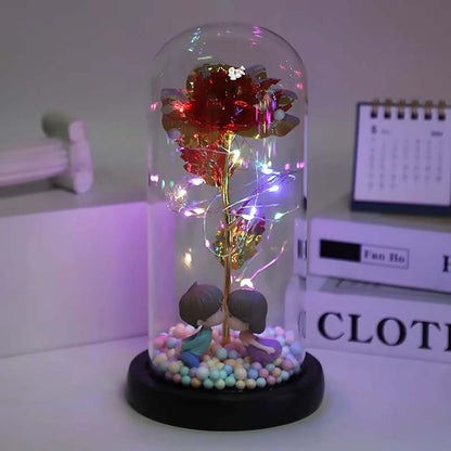 Galaxy Glass Rose, Light Up Rose in Glass Dome with Butterfly Moth, Mothers Day Rose Gifts for Mom