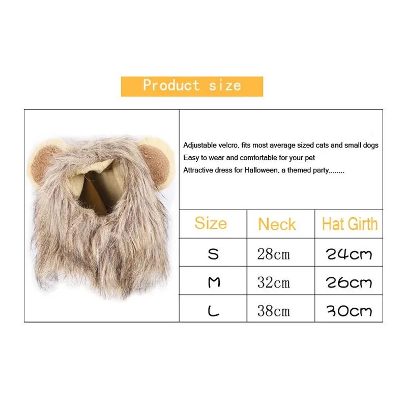 Cute Funny Pet Costume Lion Mane Wig Hat with Ears for Cats and Small Dogs