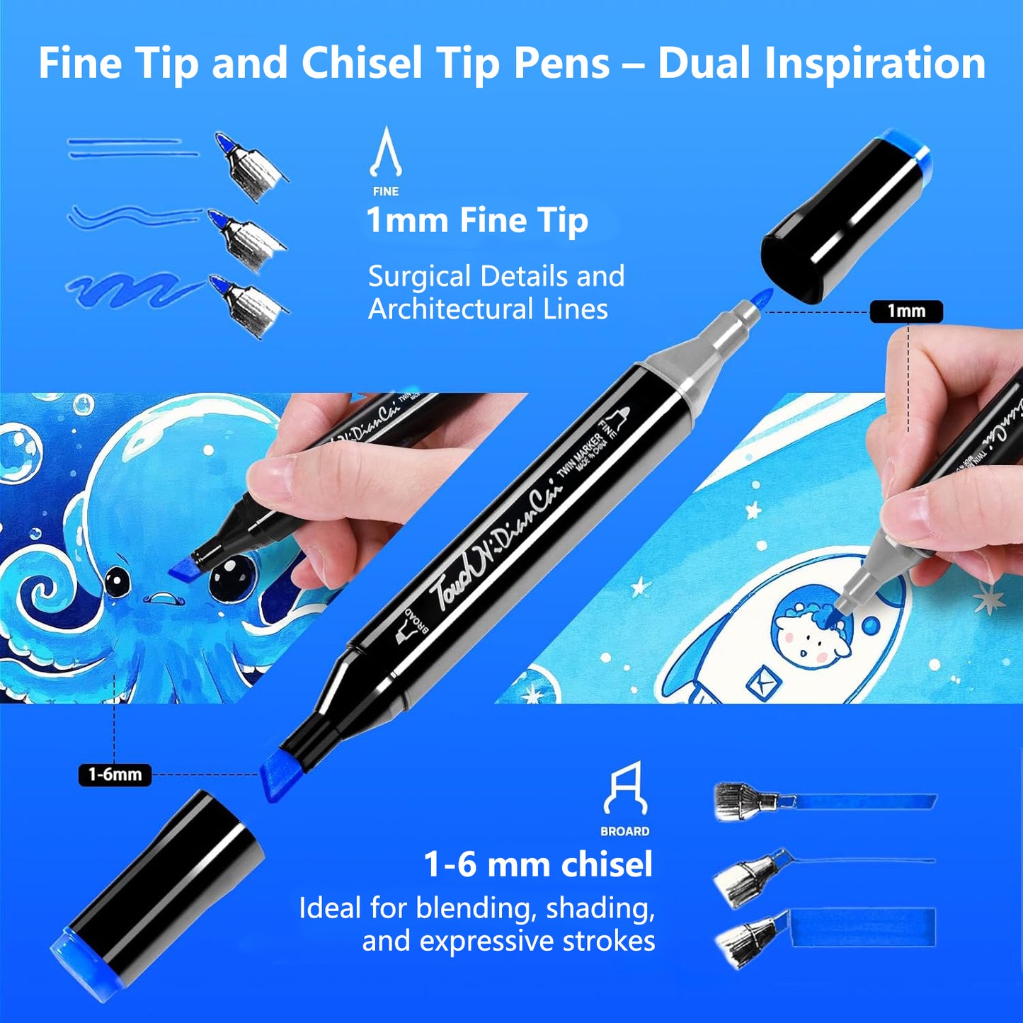 Alcohol Markers Set Dual Tip Art Pens with Blender for Drawing and Coloring