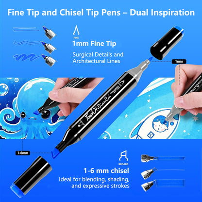 Alcohol Markers Set Dual Tip Art Pens with Blender for Drawing and Coloring