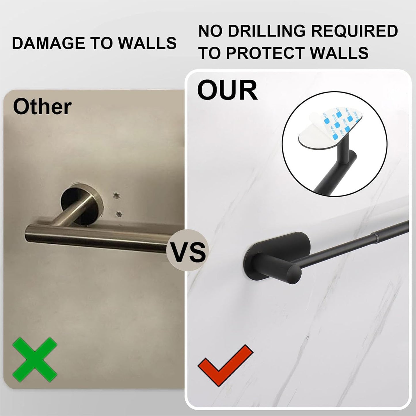 Towel Bar Adjustable, Stainless Steel Bathroom Towel Rack, Wall Mounted Bath Towel Holder