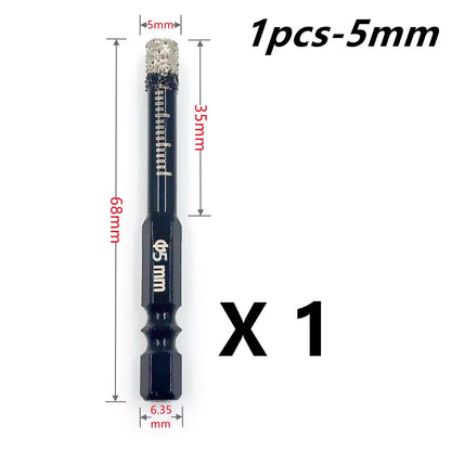 Brazed Diamond Tile Drill Bit with 1/4in Hex Shank for Clean Holes in Ceramic and Porcelain