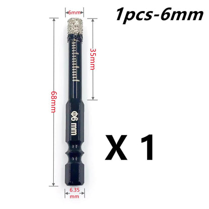 Brazed Diamond Tile Drill Bit with 1/4in Hex Shank for Clean Holes in Ceramic and Porcelain