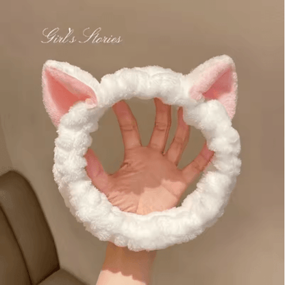 Cat Coral Plush Hairband Cute Soft Bow Headband for Face Wash and Makeup