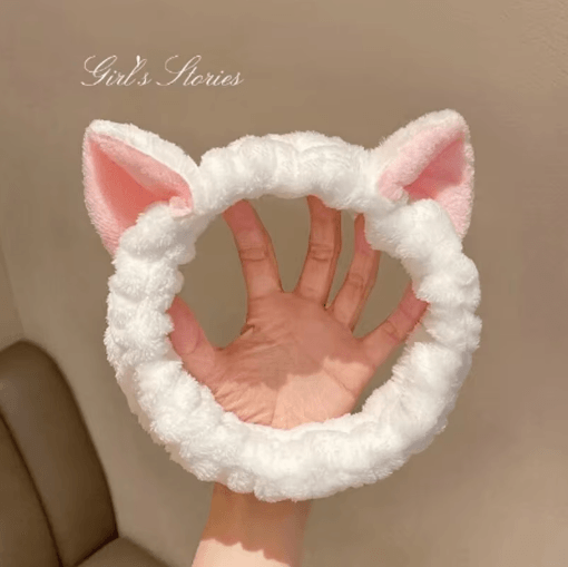 Cat Coral Plush Hairband Cute Soft Bow Headband for Face Wash and Makeup