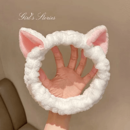 Cat Coral Plush Hairband Cute Soft Bow Headband for Face Wash and Makeup
