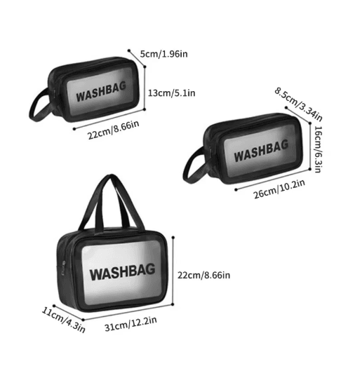 3 Piece PU Transparent Makeup and Toiletry Bag Set Large Capacity Frosted PVC Organizer