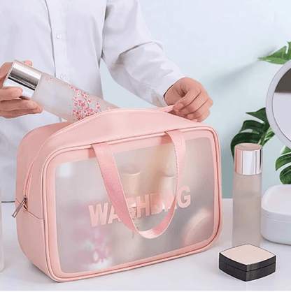 3 Piece PU Transparent Makeup and Toiletry Bag Set Large Capacity Frosted PVC Organizer