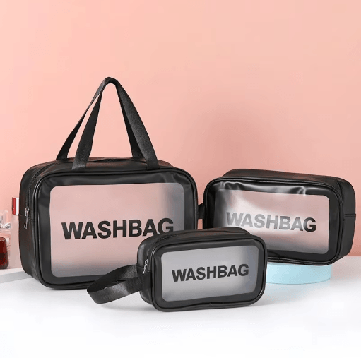 3 Piece PU Transparent Makeup and Toiletry Bag Set Large Capacity Frosted PVC Organizer