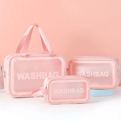 3 Piece PU Transparent Makeup and Toiletry Bag Set Large Capacity Frosted PVC Organizer