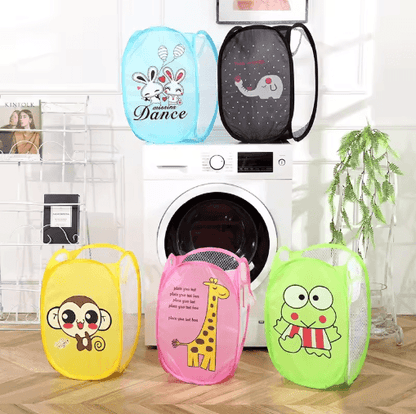 Cartoon Foldable Laundry Basket Nylon Mesh Dirty Clothes Hamper