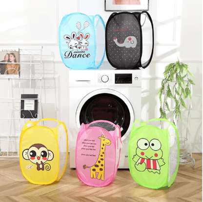 Cartoon Foldable Laundry Basket Nylon Mesh Dirty Clothes Hamper
