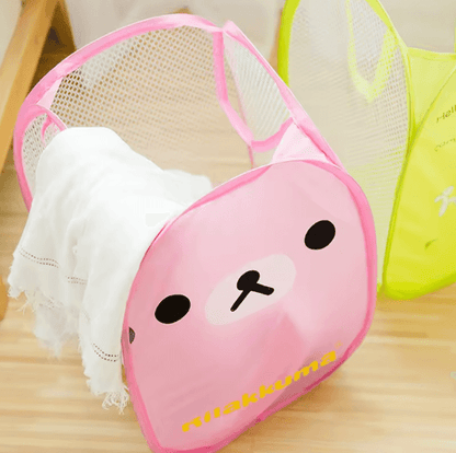 Cartoon Foldable Laundry Basket Nylon Mesh Dirty Clothes Hamper