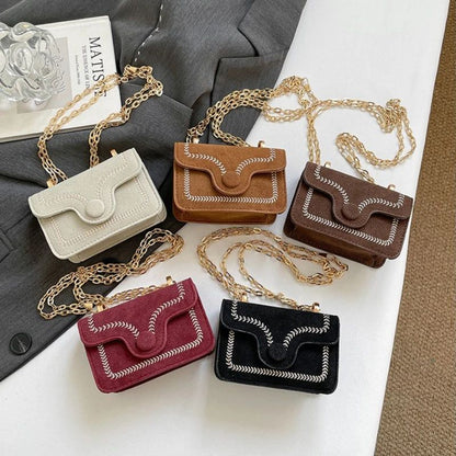 Elegant Embroidered Mini Chain Crossbody Bag – Stylish Women Handbag with Chain Strap & Compact Square Design