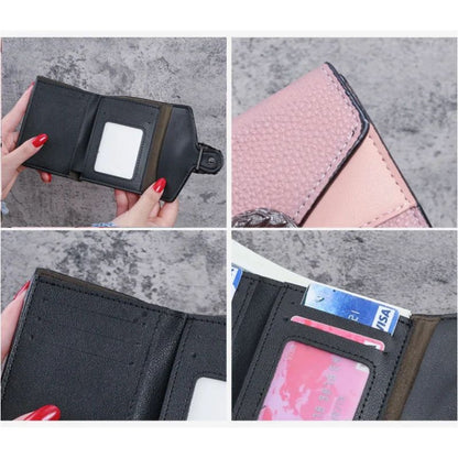 Mini Womens Wallet in Lychee Texture PU Leather - Small Bifold Wallet with Coin Pocket & Card Slots