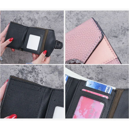 Mini Womens Wallet in Lychee Texture PU Leather - Small Bifold Wallet with Coin Pocket & Card Slots
