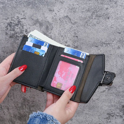 Mini Womens Wallet in Lychee Texture PU Leather - Small Bifold Wallet with Coin Pocket & Card Slots