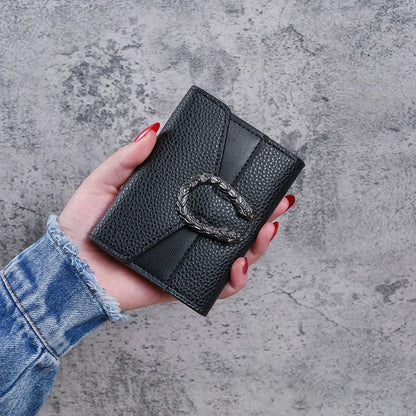 Mini Womens Wallet in Lychee Texture PU Leather - Small Bifold Wallet with Coin Pocket & Card Slots